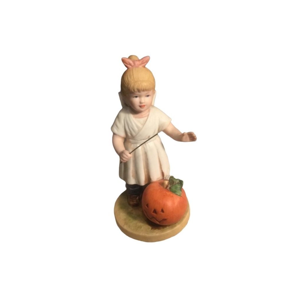 Denim Days Girl Angel with Pumpkin. HOMCO
